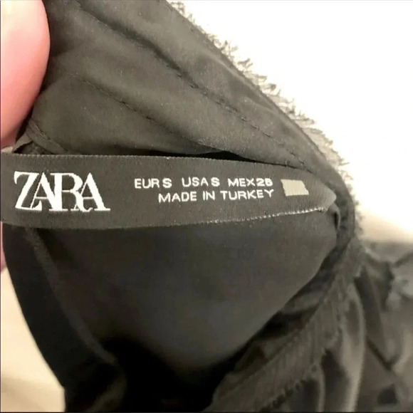 Zara Raw Edge High Neck Black Satin Blouse Size Small - Picture 6 of 7